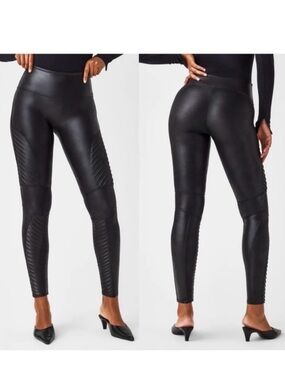 Spanx faux leather moto leggings black womens medium